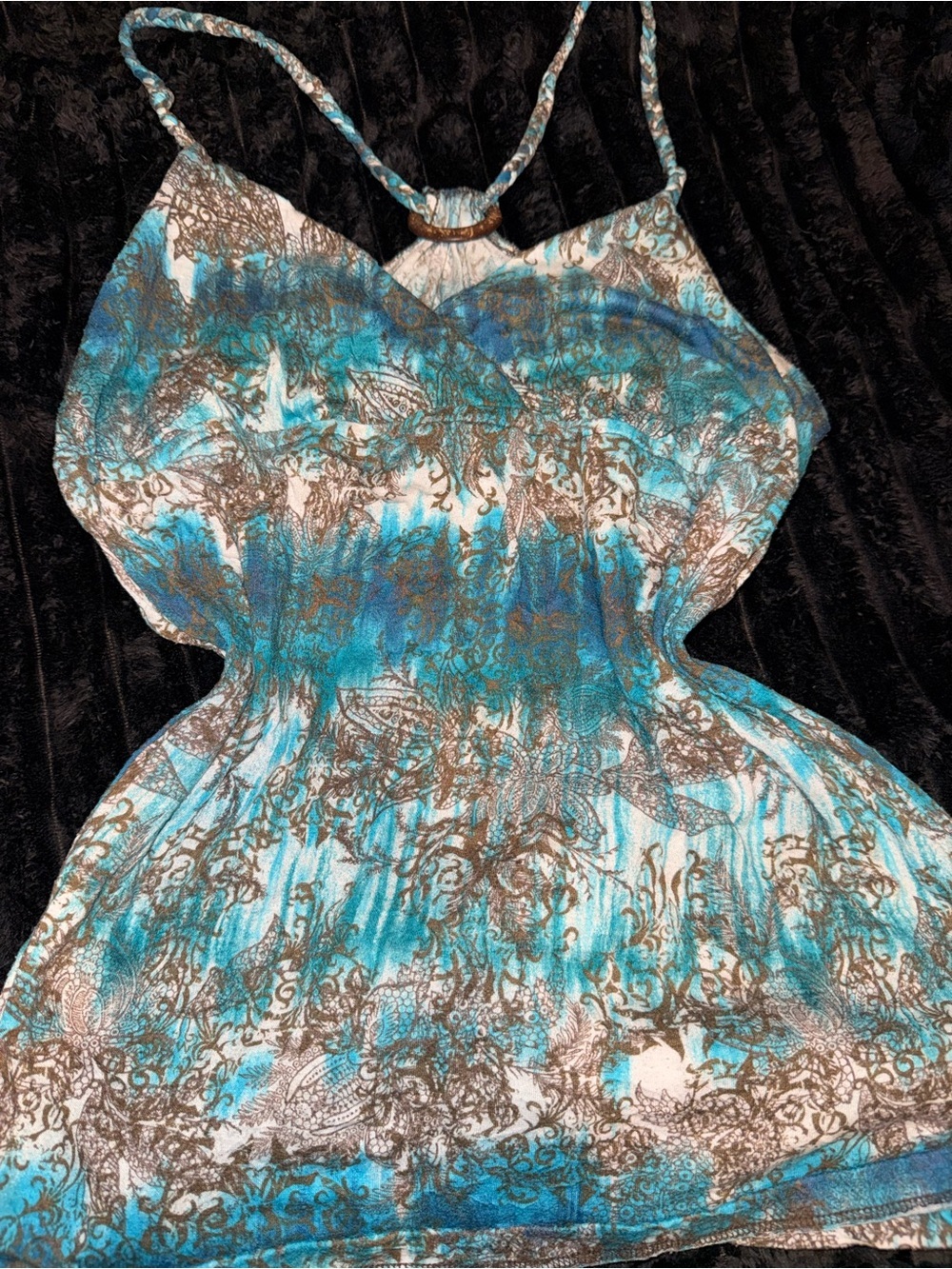 Blue & Brown Patterned Halter Tank Top